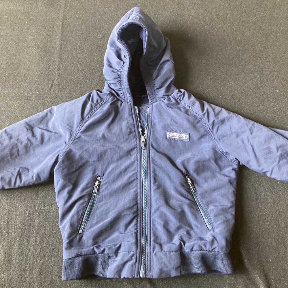 Lands End Kids 3T Navy Blue Thinsulate Fleece Lined Hooded Jacket Made in USA